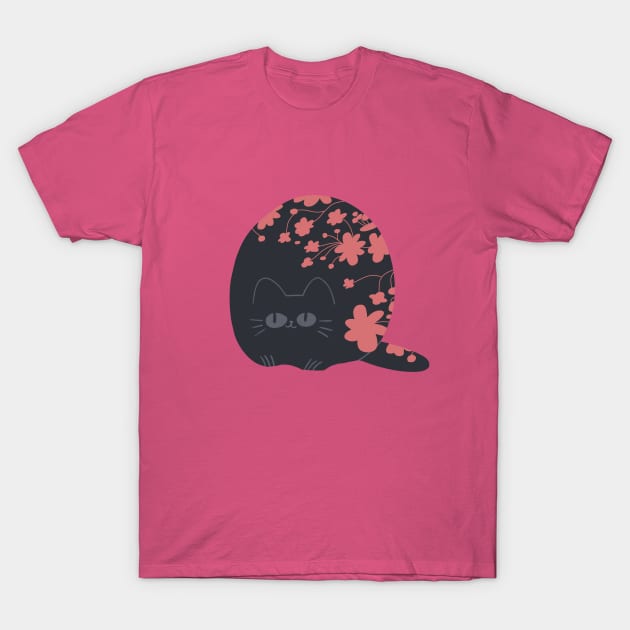 black cat with flowers T-Shirt by Pacesyte